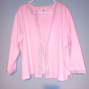 Quacker Factory light pink silver studded top 2 PC look 2X excellent
